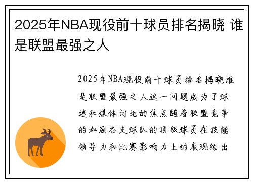 2025年NBA现役前十球员排名揭晓 谁是联盟最强之人